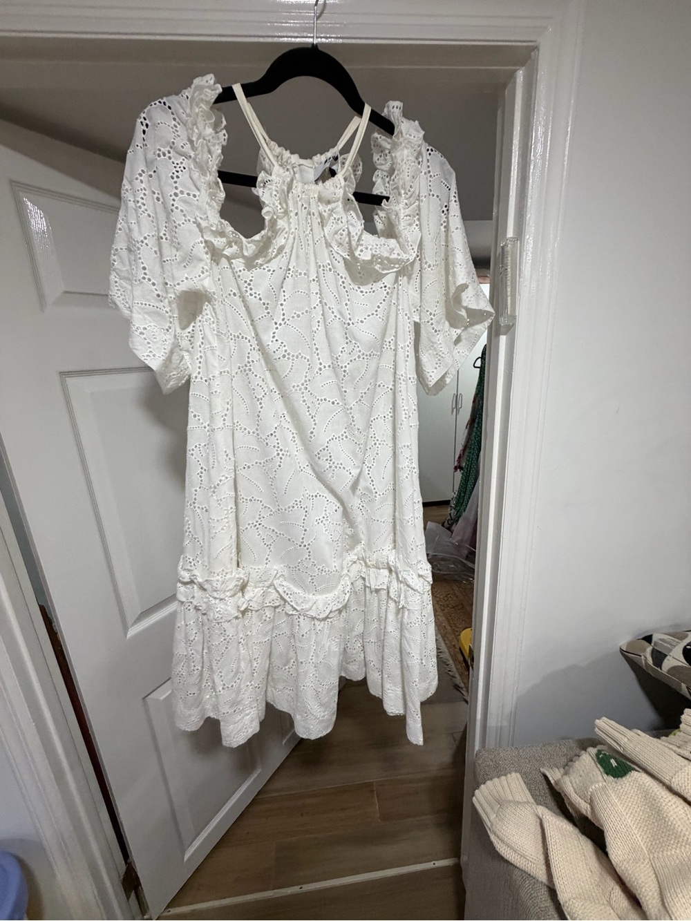 MSGM White Eyelet Ruffle Mini Dress